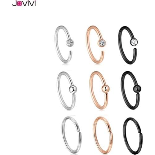 Jovivi 9 Pcs Stainless Steel Nose Septum Ring 20Ga Hoop Nose Piercing 8mm Inner Diameter Fashion Noses Rings Piercings Jewellery