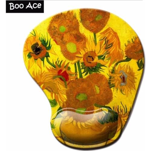 Sunflower Painting Pattern Mousepad with Silicone Gel Wrist Support - Protect Your Wrists and De-clutter Your Desk