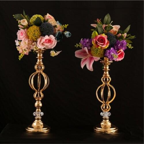 Creative Vase Metal Candle Holder Gold Wedding Tabletop Centerpiece Event Road Lead Party Flower Rack Home Decor 1 lot = 10 pcs