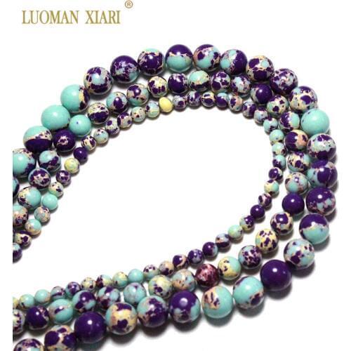 Wholesale Blue and Purple Snake skin Stone Round Natural Stone Beads For Jewelry Making DIY Bracelet Necklace 4/6/8mm