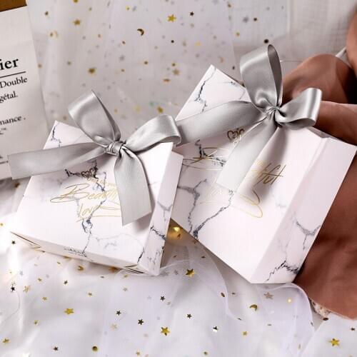 12ocs Hot sale marble Wedding candy box gift box with ribbon Wedding Decoration Christmas Party Accessories Packaging Gift Boxes