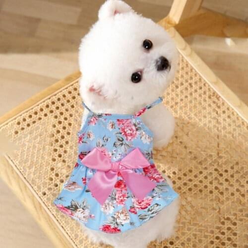 Fashion Cool Puppy Dress Printing Bow-knot Decor Fabric Sleeveless Dog Camisole Skirt for Summer Dogs Dresses Clothes Supplies