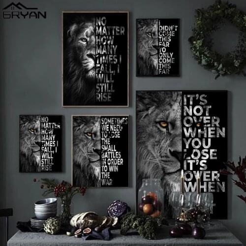 Black & White Lion Motivational Canvas Poster Its Not Over When You Lose Print Painting Animal Wall Art Picture for Living Room