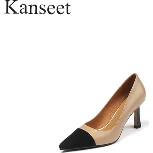 Kanseet 2021 New Womans Pumps Spring Autumn Mixed Colors Genuine Leather Pointed Toes Sex 8cm High Heels Elegant Handmade Shoes
