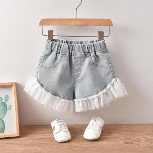 2021 New Girl Denim Shorts Summer Fashion Casual Light Color Jeans Childrens Clothing Lace Shorts For Girls 2-6 Years Old Kids