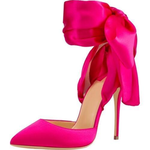 Crossed Strap Outside Bow Sandals Red Black Bridal Wedding Dress Shoes Summer Party Prom 12cm Heels Pumps Shoes Big Size C042A