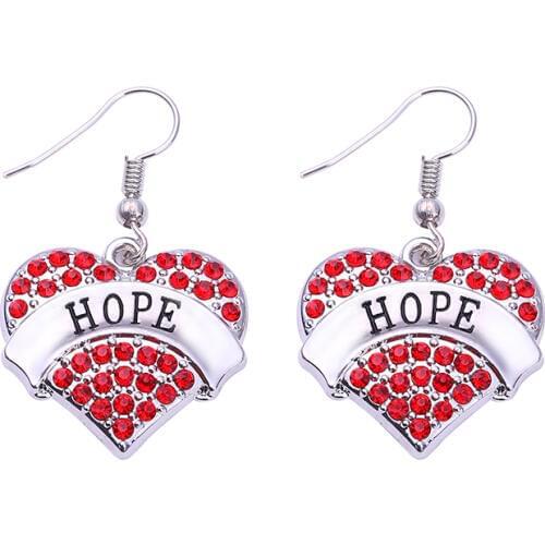 New Arrival fashion rhodium plated earring with sparkling crystals HOPE heart pendant Drop ShIpping