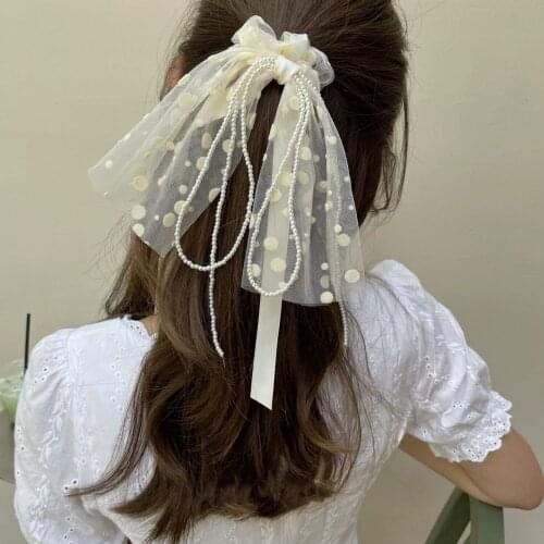 New Arrivals Mesh Long Ribbon Scrunchies Bowknot Hair Ties for Women Girls Sweet Korean Hairbands Headwear Hair Accessories