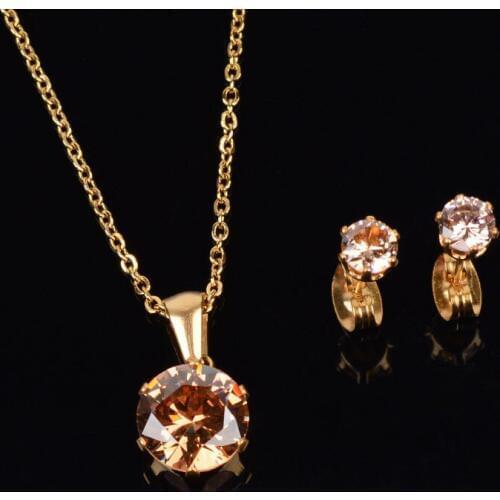 Orange zircon gold necklace / earnail