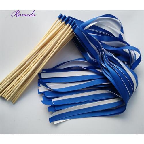 50pcs/lot Blue and White Wedding Ribbon Wands Sticks Fairy Stick Without Bell For Wedding Decoration