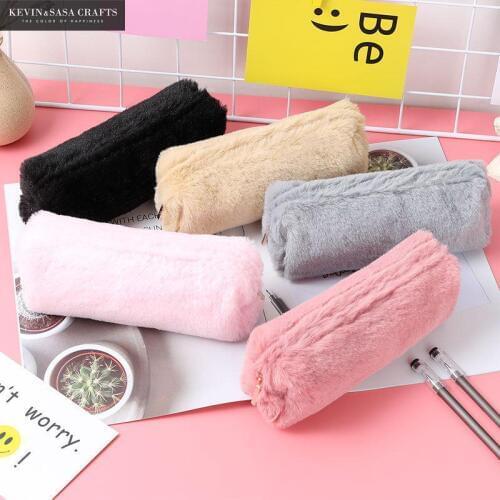 Solid Color Plush Pencil Case Quality PU School Supplies Stationery Gift Pencilcase School Cute Pencil Box School Tools