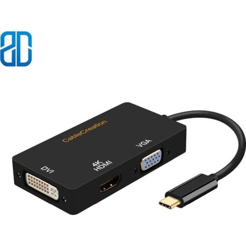 3 in 1 USB Type C Male to DVI + HDMI 4K + VGA Female Adapter, Compatible MacBook(Pro),iPad Pro/MacBook Air 2018 Chromebook