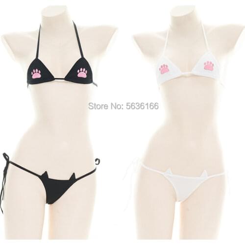 Sexy Bikini Small Cups SexyCute cat paw print Underwear suits Fit Wide Range of Sizes Cotton Black White Micro Lingerie