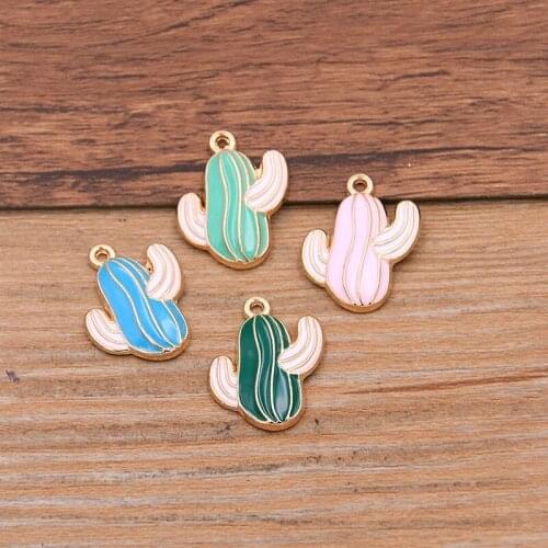 4pcs 17*21mm Two Color Alloy Metal Drop Oil Plant Cactus Charms Pendant For DIY Bracelet Necklace Jewelry Making
