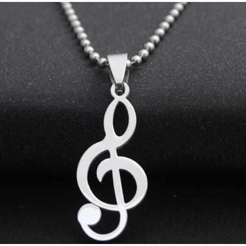 Music Note pendant necklace mens fashion simple necklace stainless steel beads chain necklace jewelry for neck gifts for male