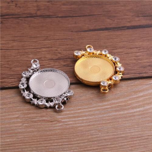 5pcs 25mm Inner Size Rotation Double Side Silver color Gold Color Rhinestones Cameo Cabochon Base Setting Pendant P6479