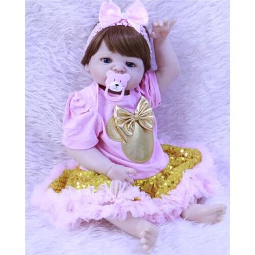 23" Full Silicone Reborn Girl Baby Doll Toy Lifelike handmade modeling infant dolls baby Child play house bonecas for sale