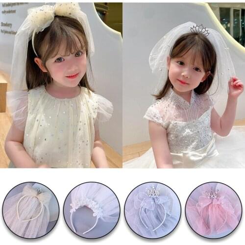 Headbands For Kids Girl Princess Hairbands Yarn Veil Crown Bow Knot Flower Child Hair Accessories Korean Handmade Wholesale