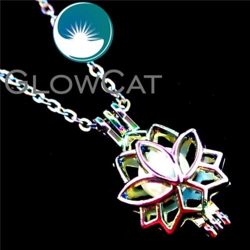R-C52 Rainbow Color Lotus Flower Beads Cage Pendant Perfume Diffuser Aromatherapy Pearl Cage Locket Necklace
