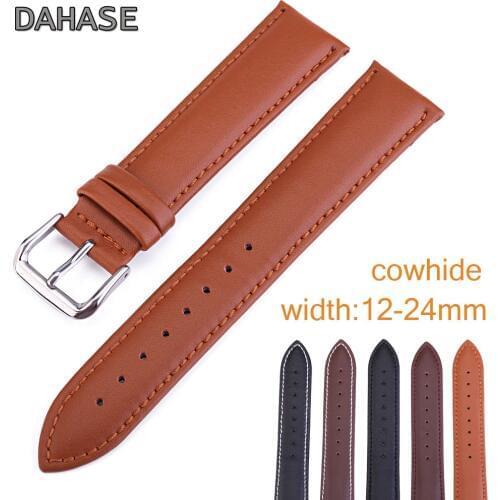 Replacement Genuine Leather Watch Band 12mm 14mm 16mm 18mm 19mm 20mm 22mm 24mm Cowhide Leather Strap Watchband Wrist Bracelet