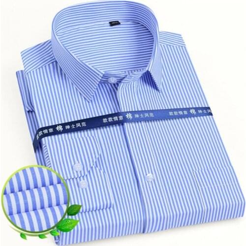 Mens Classic Long Sleeve Solid/striped Basic Dress Shirts Single Patch Pocket Formal Business Standard-fit Office Social Shirt