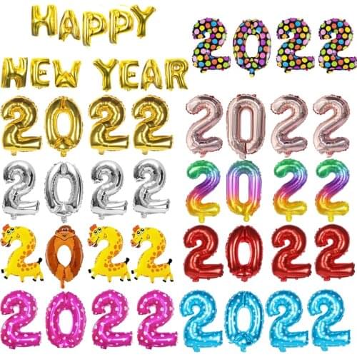 2022 Happy New Year Foil Balloons Gold Silver Number Helium Air Balloon New Year Eve Party Christmas Decoration Globos Supplies