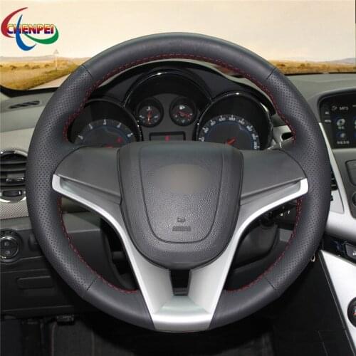 DIY Hand-Stitched Black Leather Car Steering Wheel Cover For Chevrolet Cruze Aveo Orlando 2008-2018 Car Interior Accessories