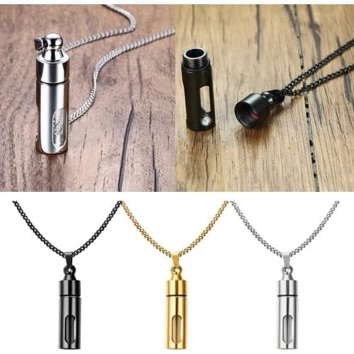 Stainless Steel Glass Openable Container Tube Urn Pendant Necklace Golden