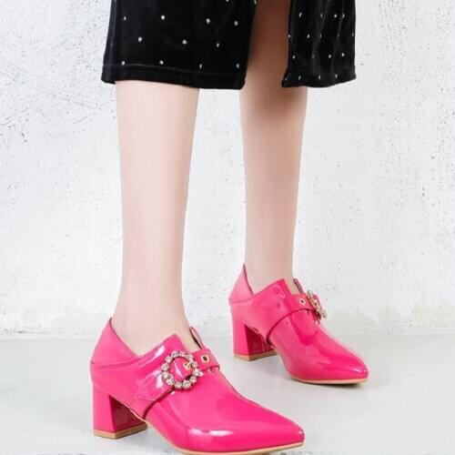 Sianie Tianie Patent PU Leather Pointed Toe 5cm High Heels Yellow Fuschia Crystal Womens Shoes Pumps Extra Big Size 47 48 49 50