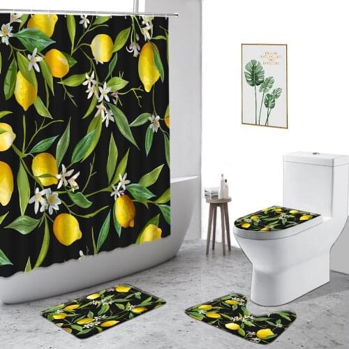 Tropical Fruit Lemon Waterproof Shower Curtain Orange Blueberry 3D Printing Bathroom Decorative Curtains Set Non-slip Bath Mat