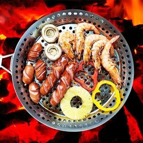 High-Quality Bakeware Grill Pan Stainless Steel Grill Tray Round Grill Basket Non-stick Meat Vegetable Baking Pan For BBQ Grill