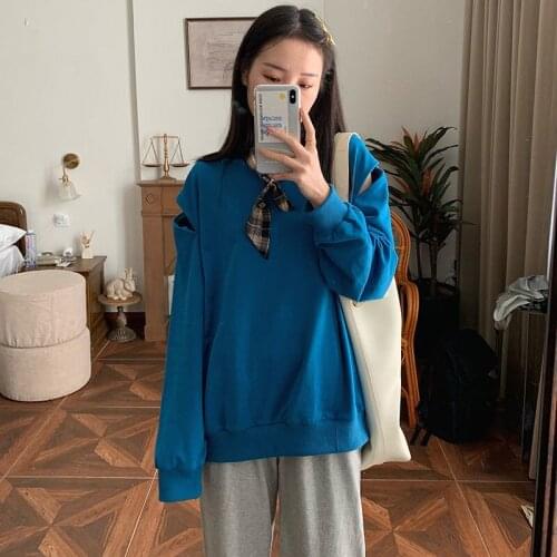 Women Hoody Spring Autumn New Fashion Casual Off-Shoulder Pullovers O-Neck Full Solid Girls Hoody All-match Preppy Style