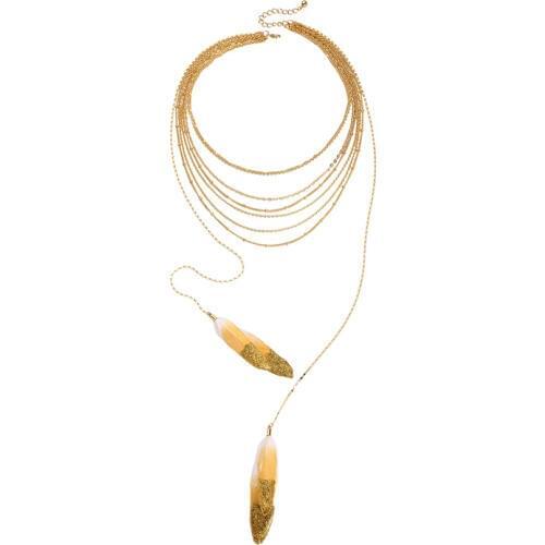 New Simple Design Romantic Long Gold/Silver Color Feather Earring And Necklace For Women Date Gift Drop Jewelry Accessory