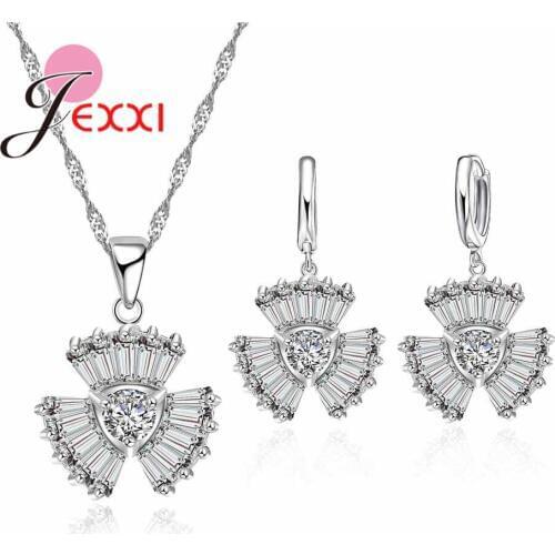 New Design Wholesale Women Necklace/Earrings Set 925 Sterling Silver Cubic Zirconia Wedding Jewelry Sets
