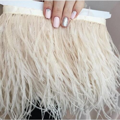 1 Meter Beige Ostrich Feathers Trim Fringe 8-10CM Natural Decoration Plumes Ribbon for Wedding Party Dress Clothing Accessories