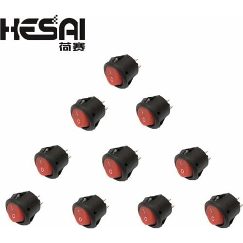 10 Pcs/lot AC 250V/3A 2 Pin Mini Round ON-OFF Rocker Switch 16mm Diameter Small Round Boat Rocker Swiches AC125V/6A