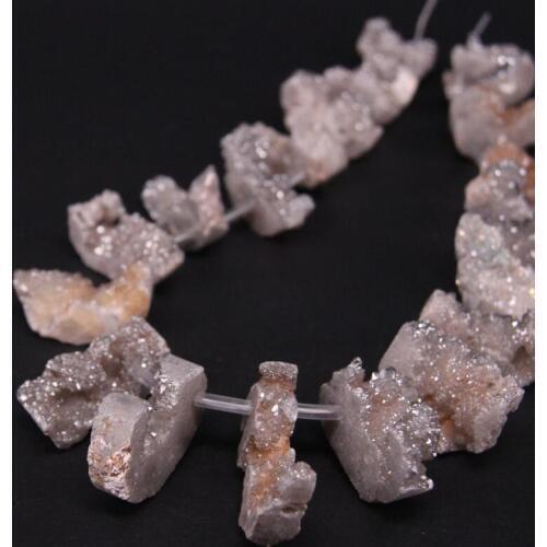 15.5"Strand Grey Titanium Natural Quartz Druzy Geode Top Drilled Slice Loose Beads,Raw Agates Drusy Slab Nugget Point Pendants