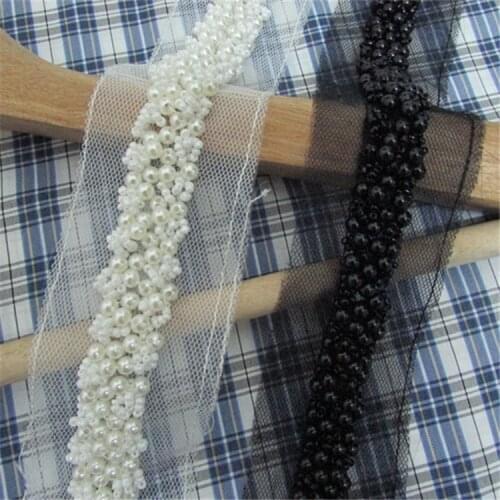 2Yards Hot Selling White Black Pearl Beaded Trims For Bridal Headpiece Wedding Dress Belt DIY Gifts Garment Sewing Tools