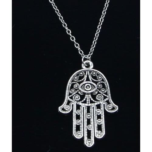 20pcs New Fashion Necklace 36x25mm eye hamsa palm protection Pendants Short Long Women Men Colar Gift Jewelry Choker