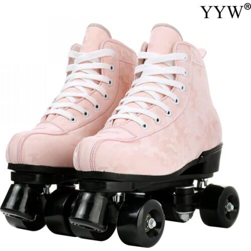 2021 Women Quad Roller Skates Sneakers Complete Shoes Outdoor Beginner Adult Bearings ABEC-7 Girls Skating Leather 4 Wheels