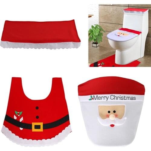 3PC/set Christmas Closestool Cover Santa Claus Toilet Seat & Water Cover Set Toilet Cover Christmas Decorations For Bathroom Mat