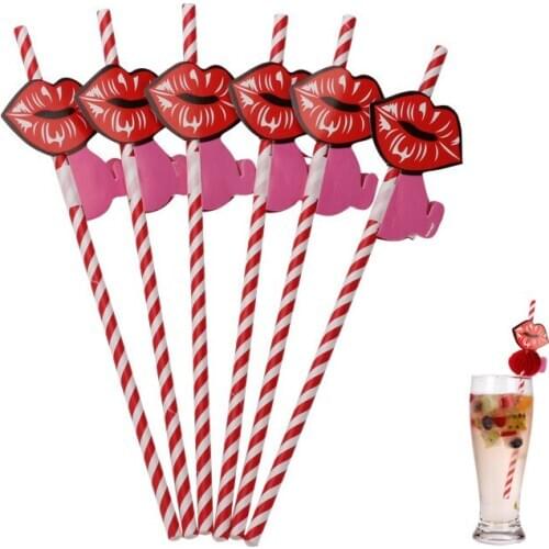 6 pcs long 24cm Wedding Favor Paper Straws Decoration With Sexy Red Lip