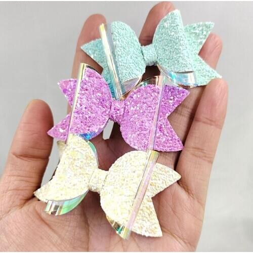 6pcs/lot Kawaii Shiny Glitter Bowknot Patchess Appliques For DIY Handmade Childrens Hair Clip Accessories