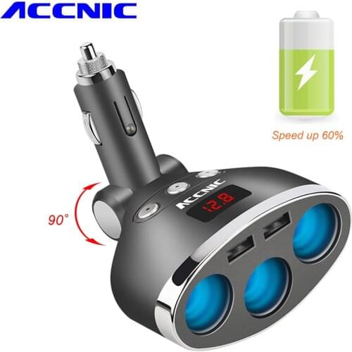 ACCNIC 3 in 1 Dual USB Car Cigarette Lighter Socket Splitter Plug 3 Cigarette Lighter Car USB Voltage Monitor For iPhone Samsung