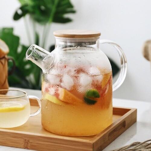 Large heat-resistant glass teapot Environmental protection bamboo cover Transparent glassJuicescented tea containerCan be heated