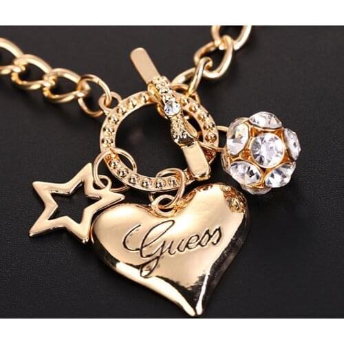 Simple Crystal Lattice Five-pointed Star Heart-shaped Bracelet for Women Bracelets Strass Jewelry