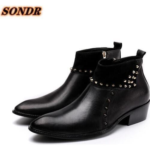 Brand Oxford Men Shoes Male Designer Black Genuine Leather Mens Wing Tip Chelsea Ankle Boots Business Dress Short Boots Studded