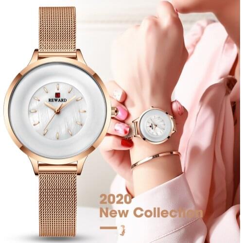 REWARD Women Watches Thin Dial Mesh Strap Quartz Japanese Movement Fashion Waterproof Wristwatch Lady Clock Relogio Feminino