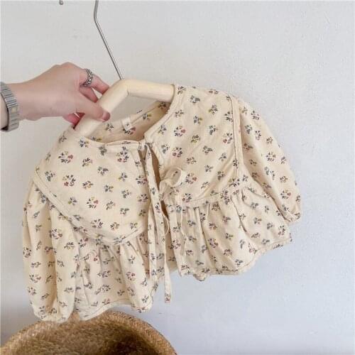 9005 Children Clothes Shirt Coat Autumn New 2021 Korean Girls Shirt Broken Flower Frosted Coat Shawl Cardigan 1-7Year Kids Top