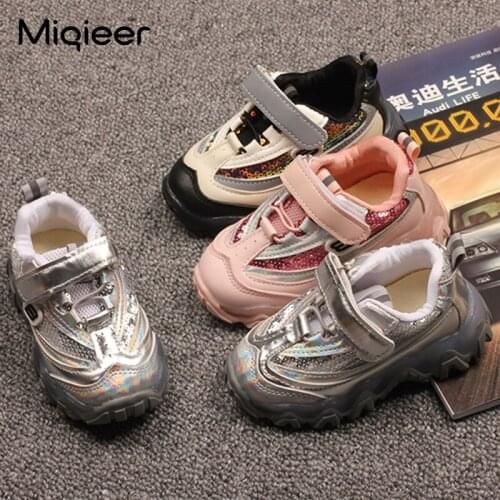 Kids Sneakers For Girls Boys Fashion Sequins Children Chunky Sneakers Spring Autumn LED Shoes Anti-slip Running Sports Shoes